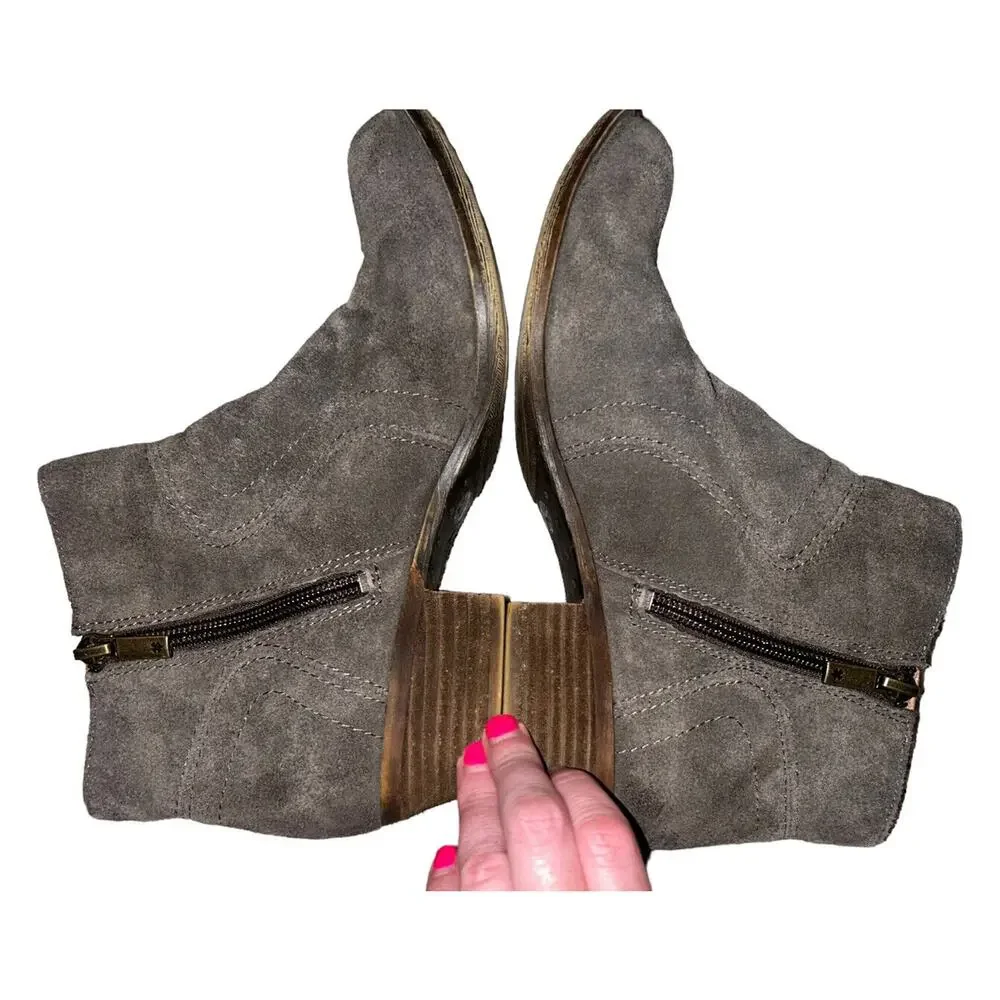 Lucky Brand Boots Womens 6.5 M Brolley Ankle Bootie Brown Suede Cuban Zip‎ Up